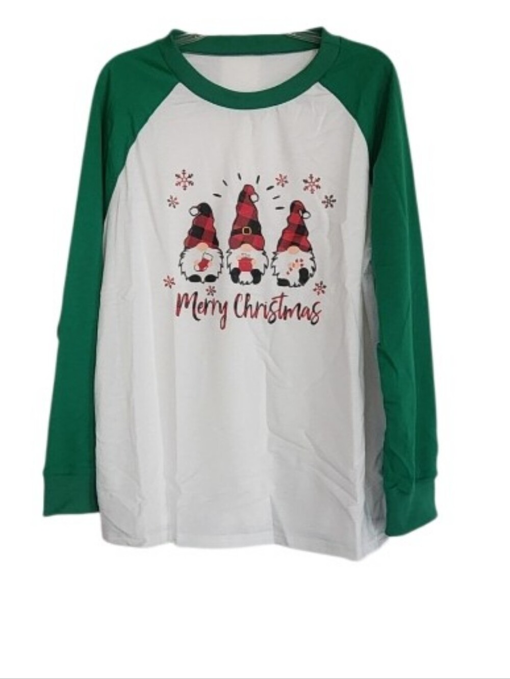 Green & White Merry Christmas Gnome Raglan Shirt SZ XL NWT